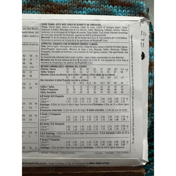 Simplicity Sewing pattern 4082 jacket blazer Size 14 16 18 20 22 - Picture 5 of 5